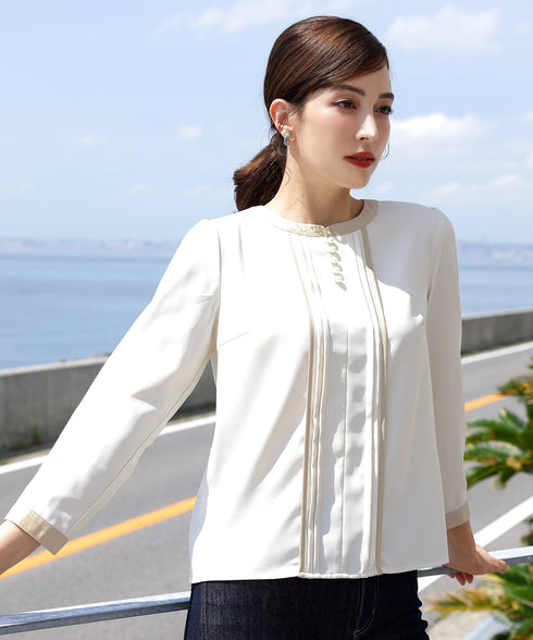 【クリアランスセール】ピンタック配色ブラウス