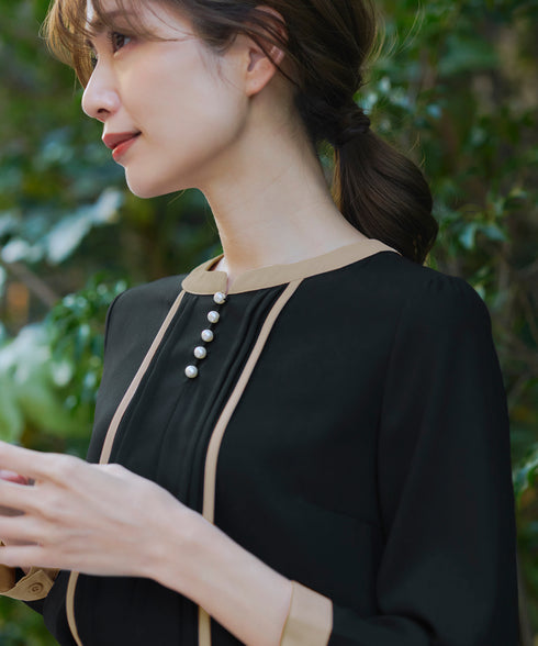 【クリアランスセール】ピンタック配色ブラウス