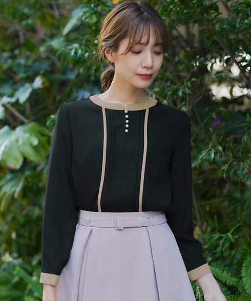 【クリアランスセール】ピンタック配色ブラウス