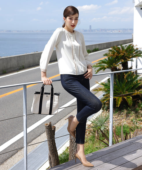 【クリアランスセール】ピンタック配色ブラウス