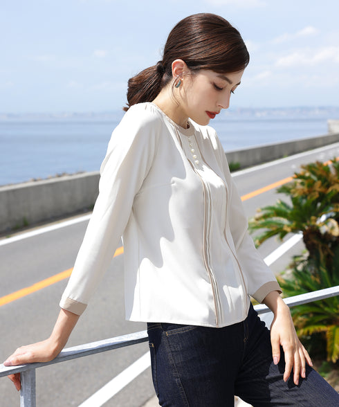 【クリアランスセール】ピンタック配色ブラウス