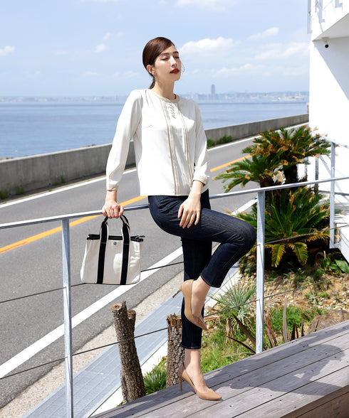 【クリアランスセール】ピンタック配色ブラウス