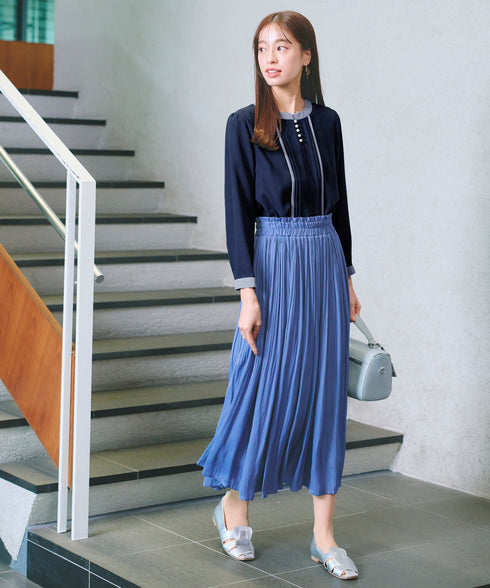 【クリアランスセール】ピンタック配色ブラウス