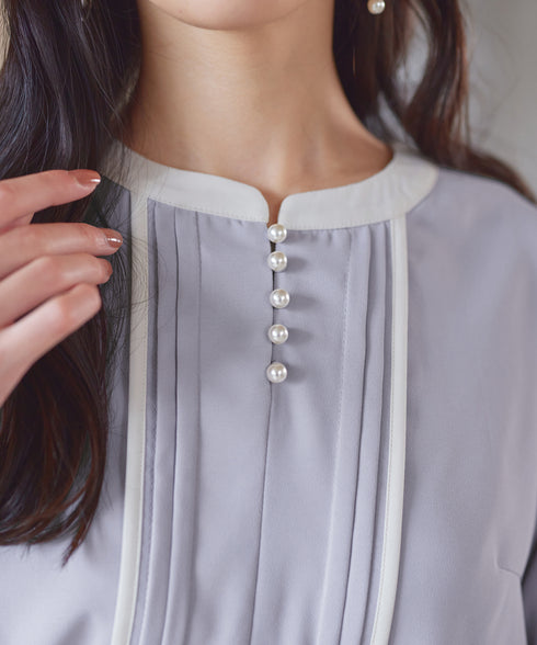 【クリアランスセール】ピンタック配色ブラウス