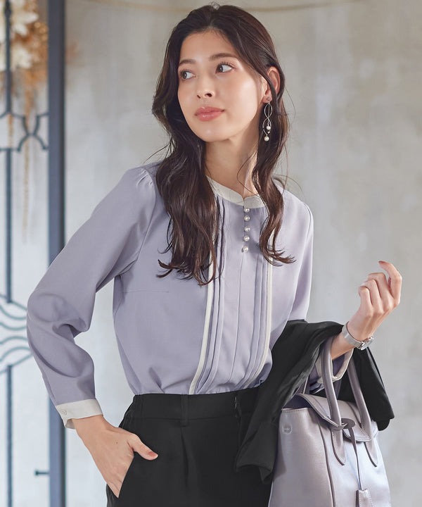 ピンタック配色ブラウス