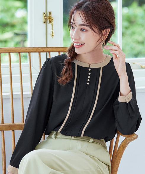 【クリアランスセール】ピンタック配色ブラウス