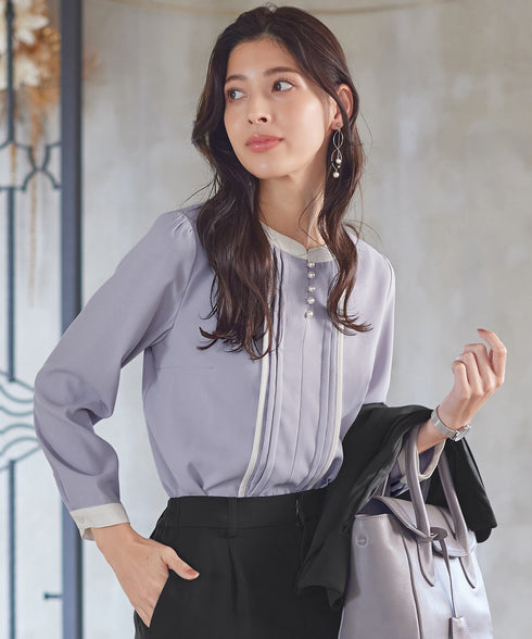 【クリアランスセール】ピンタック配色ブラウス