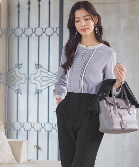 【クリアランスセール】ピンタック配色ブラウス