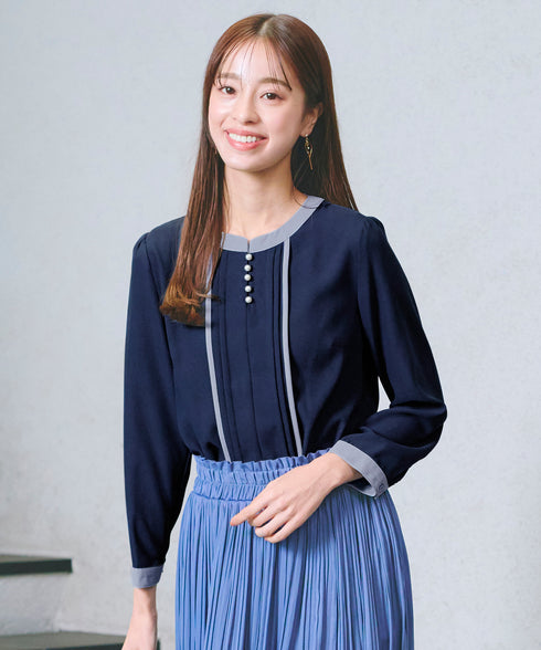 【クリアランスセール】ピンタック配色ブラウス