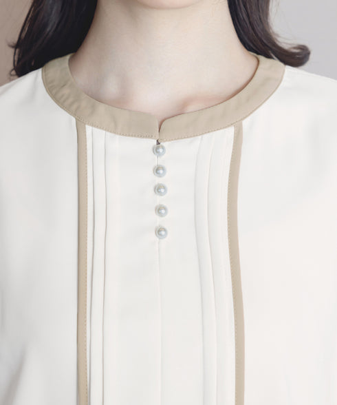 【クリアランスセール】ピンタック配色ブラウス