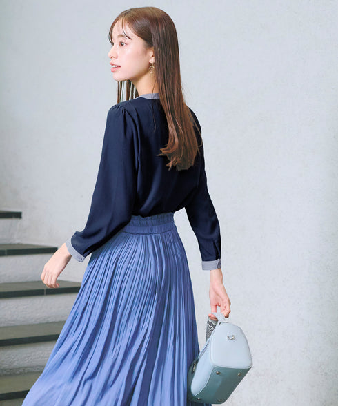 【クリアランスセール】ピンタック配色ブラウス