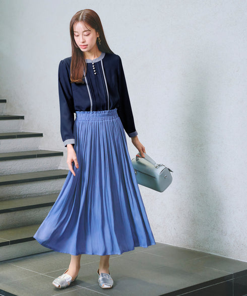 【クリアランスセール】ピンタック配色ブラウス