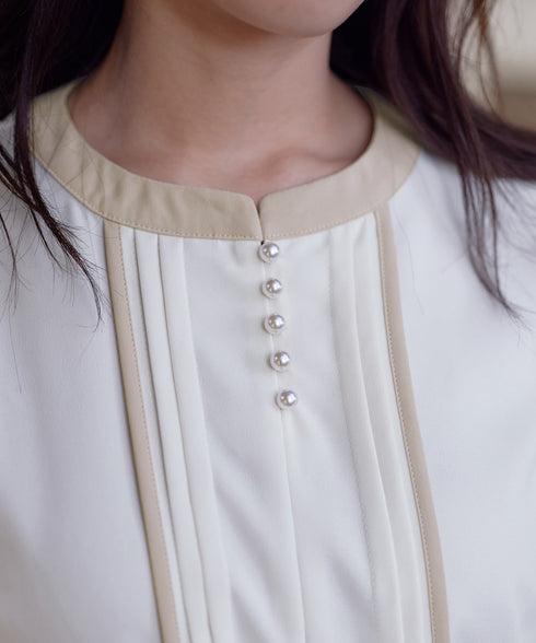 【クリアランスセール】ピンタック配色ブラウス