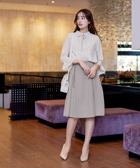 【アウトレット】ダブルストレッチ│ベルト付きタックスカート