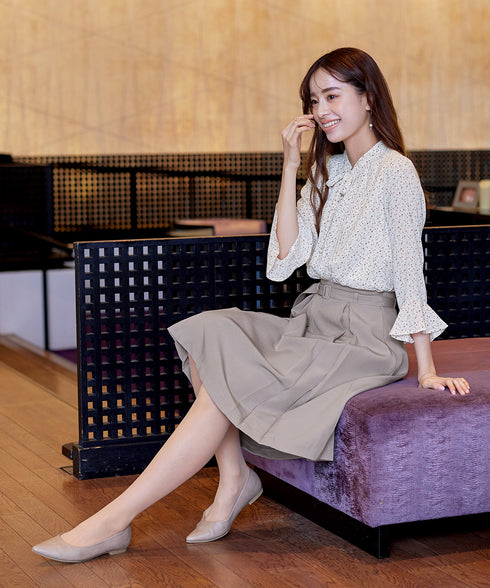 【アウトレット】ダブルストレッチ│ベルト付きタックスカート