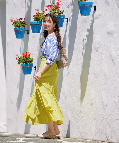 【アウトレット】ストライプパフスリーブブラウス