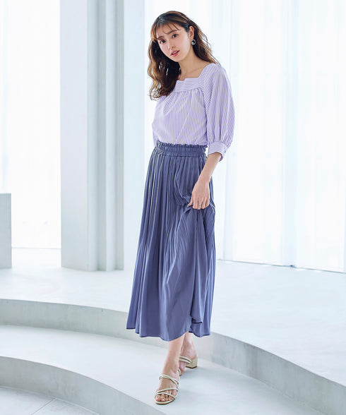 【アウトレット】ストライプパフスリーブブラウス