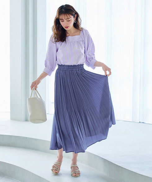 【アウトレット】ストライプパフスリーブブラウス