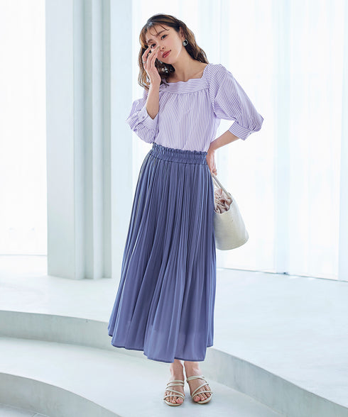 【アウトレット】ストライプパフスリーブブラウス