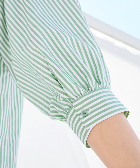 【アウトレット】ストライプパフスリーブブラウス