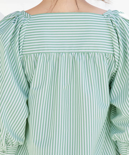 【アウトレット】ストライプパフスリーブブラウス