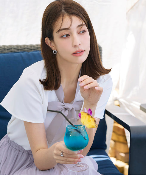 【アウトレット】配色リボンタイブラウス