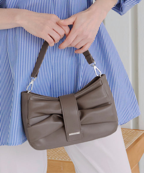 【安田美沙子さん着用 / アウトレット / 2way】リボンギャザーミニバッグ