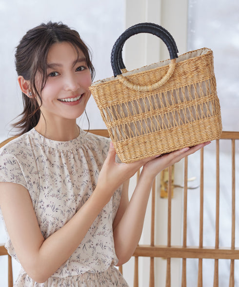 透かし編みのシーグラス ラウンドハンドルバッグ