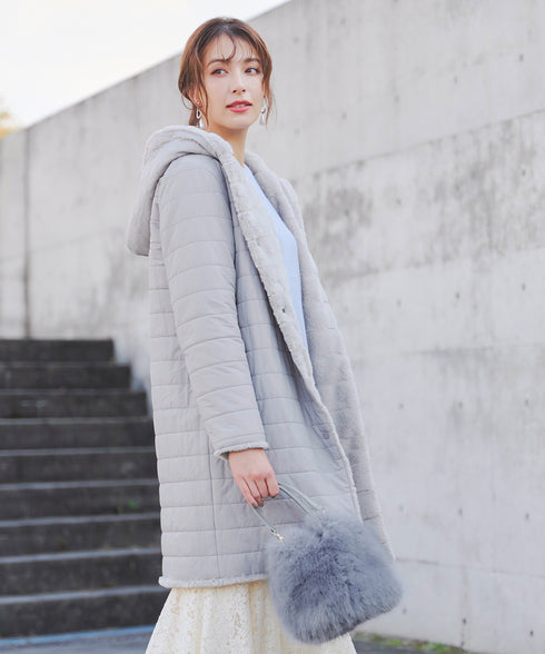 フェイクファー巾着バック