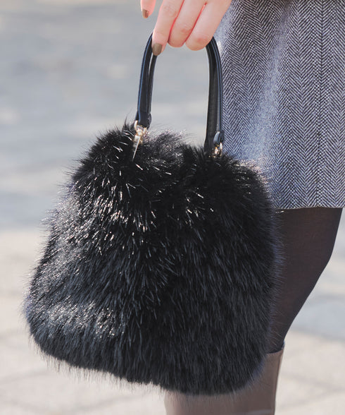 フェイクファー巾着バック