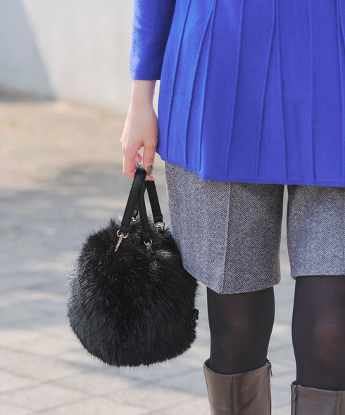 フェイクファー巾着バック