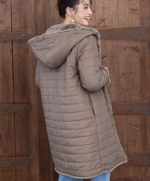 【リバーシブル】エコファーキルティング2wayコート