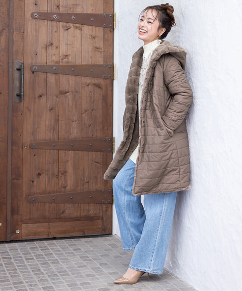 【リバーシブル】エコファーキルティング2wayコート