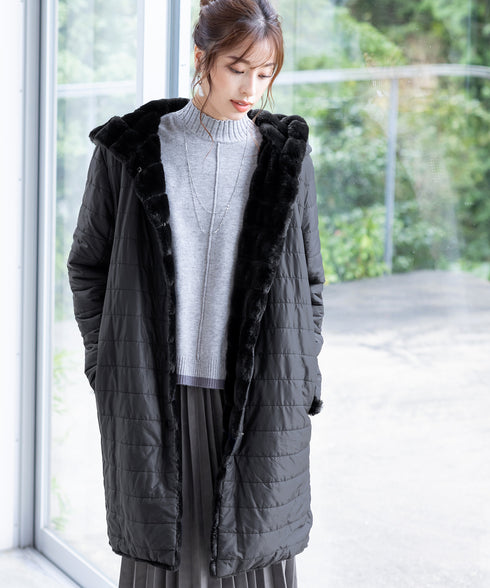 【リバーシブル】エコファーキルティング2wayコート