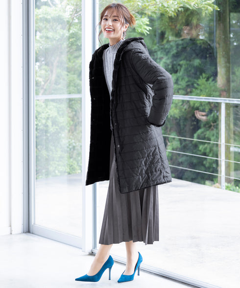 【リバーシブル】エコファーキルティング2wayコート