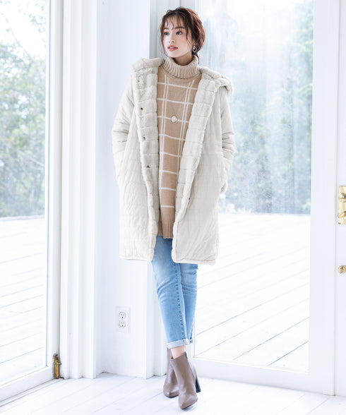 【リバーシブル】エコファーキルティング2wayコート