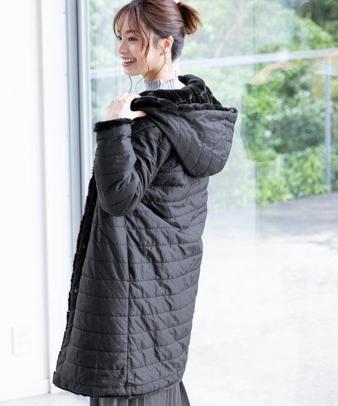 【リバーシブル】エコファーキルティング2wayコート