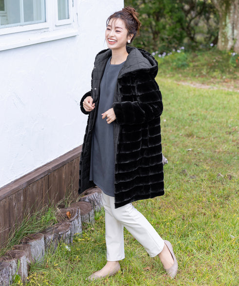 【リバーシブル】エコファーキルティング2wayコート