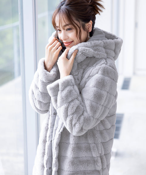 【リバーシブル】エコファーキルティング2wayコート