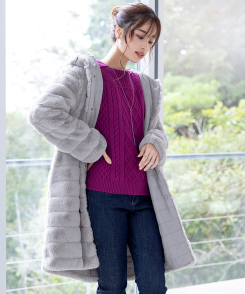 【リバーシブル】エコファーキルティング2wayコート