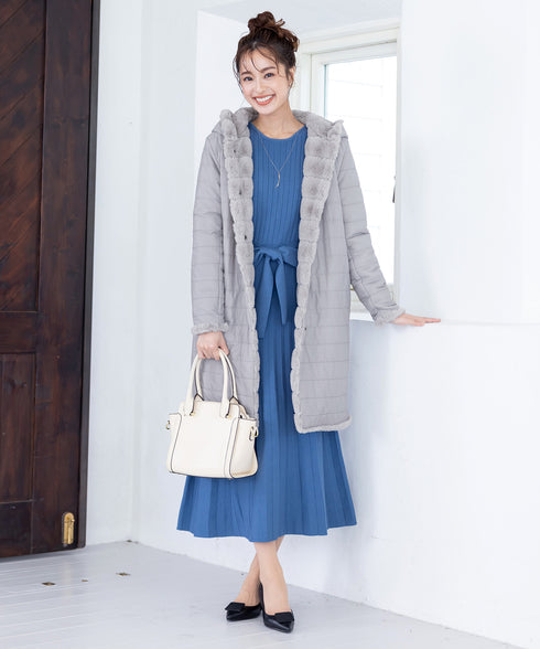 【リバーシブル】エコファーキルティング2wayコート