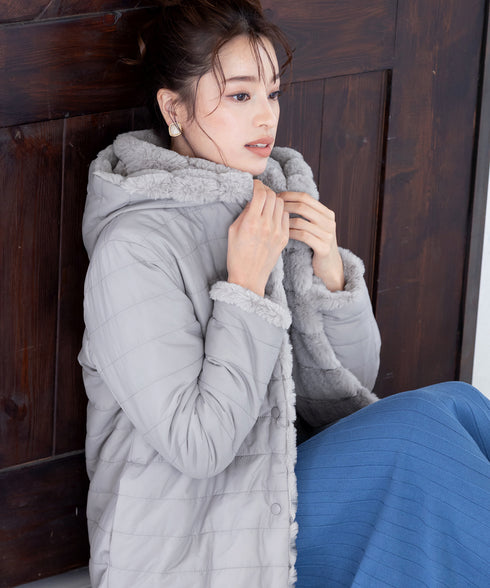 【リバーシブル】エコファーキルティング2wayコート