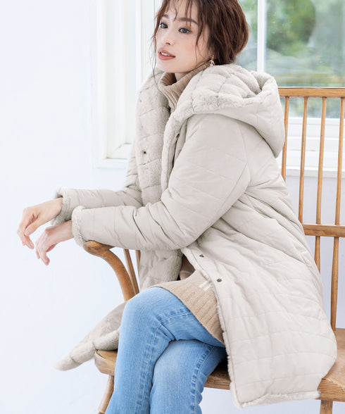 【リバーシブル】エコファーキルティング2wayコート