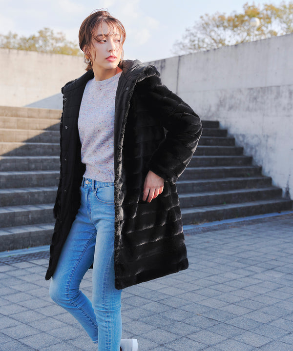 【リバーシブル】エコファーキルティング2wayコート