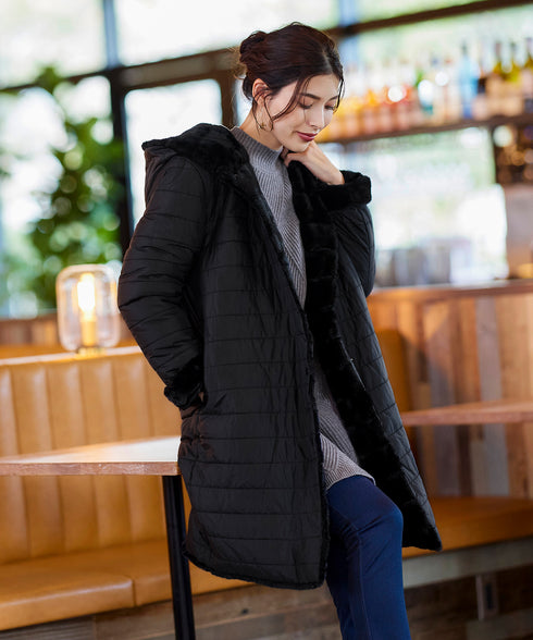 【リバーシブル】エコファーキルティング2wayコート