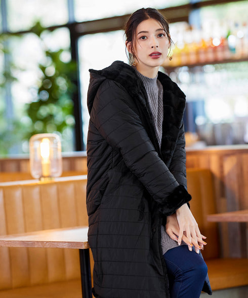 【リバーシブル】エコファーキルティング2wayコート