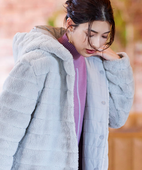 【リバーシブル】エコファーキルティング2wayコート