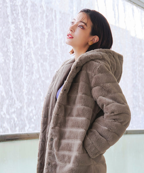 【リバーシブル】エコファーキルティング2wayコート