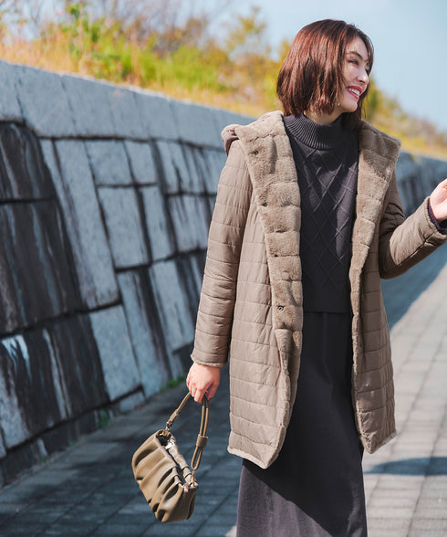 【リバーシブル】エコファーキルティング2wayコート