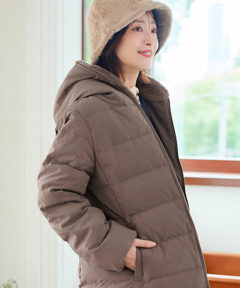 フード裏エコファーダウンコート